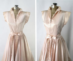 Vintage 40s 50s Soft Pink Satin Evening Lounge Dress S