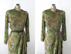 Vintage 40s Novelty Print Sarong Skirt Dress S