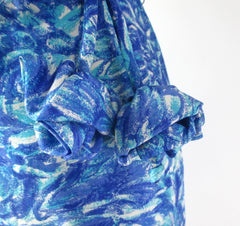 Vintage 60s Blue Floral Sheath Dress Matching Belt Set S
