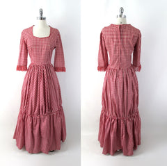 Vintage 60's Gingham Pioneer Prairie Costume Dress L