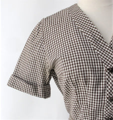vintage 50s gingham suit set matching belt brown white fall color dress sleeve