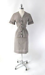 vintage 50s gingham suit set matching belt brown white fall color dress gallery