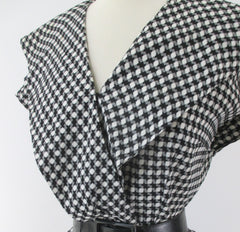 vintage 50s full skirt day black white gingham houndstooth  shawl collar medium dress bombshell bettys vintage right