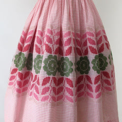 Vintage 50s Jean Leslie Pink Gingham Floral Day Party Dress S