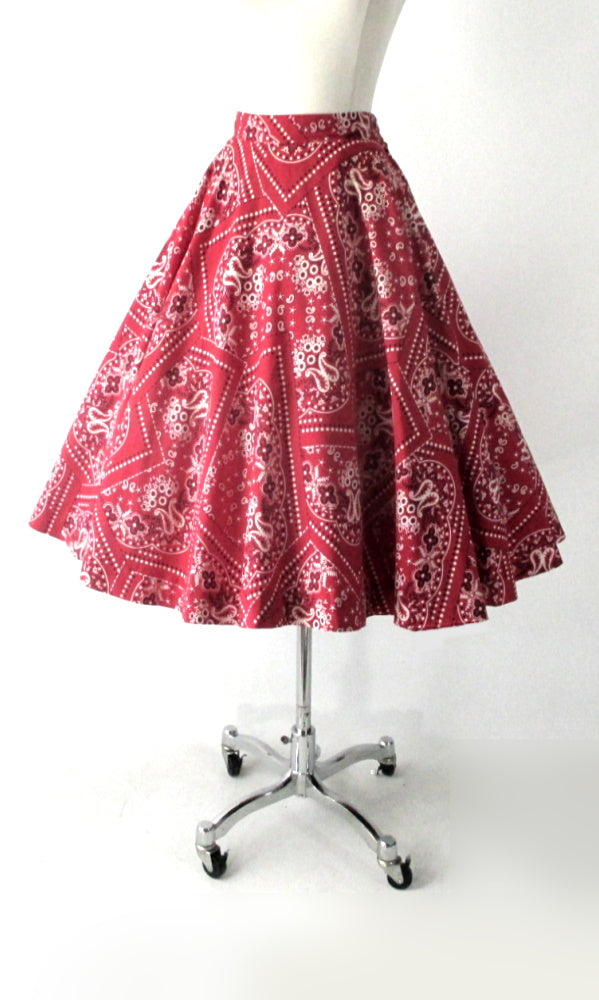 Vintage 50s Red Bandana Full Circle Skirt S