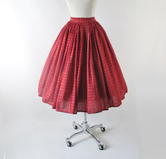 Vintage 50s 60s Red & Gold Plaid Full Skirt S - Bombshell Bettys Vintage