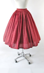 Vintage 50s 60s Red & Gold Plaid Full Skirt S - Bombshell Bettys Vintage