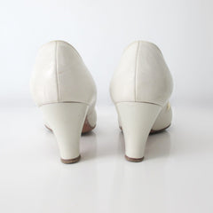 Vintage 40s 50s White Knotted Vamp Peep Toe Heels Shoes 7 / 7.5