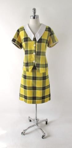 Vintage 60's Yellow Plaid Skirt & Top Suit Set XXL 2XL Plus