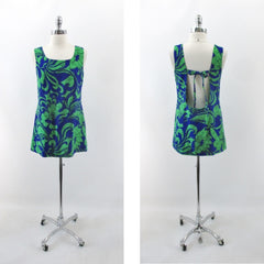 vintage 60s Hawaiian green blue mod psychedelic top micro mini dress bombshell bettys vintage full