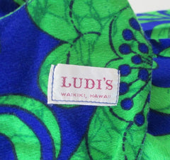 vintage 60s Hawaiian green blue mod psychedelic top micro mini dress Ludis bombshell bettys vintage tag