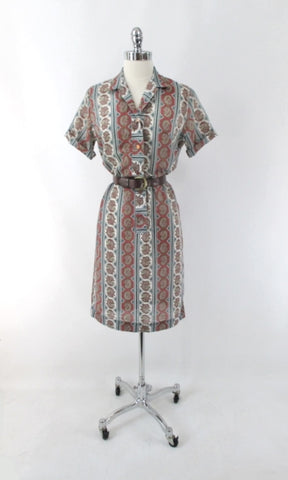 Vintage 60s Autumn Color Classic Shirt Dress M / S