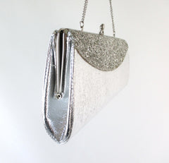 Vintage 60's Silver Glitter Envelope Handbag Clutch Bag