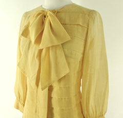 Vintage 60's Yellow Sheer Pussy Bow Shift Dress S - Bombshell Bettys Vintage