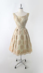 Vintage 50s 60s Champagne & Lace Party Dress M