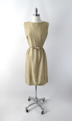 • Vintage 60s 50s Gold Lame & Bow Belt Party Dress L