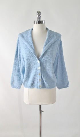 Vintage 60s Light Blue Nautical Cardigan Sweater L
