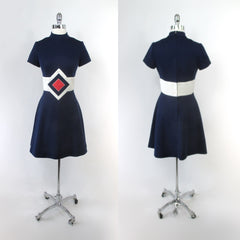 Vintage 60's Space Age Red White Blue Mod Mini Dress M