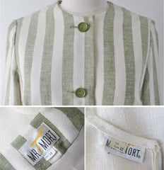 Vintage 60's Sheath Dress Matching Green Stripe Jacket Set L - Bombshell Bettys Vintage