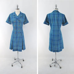 vintage 60s 1960s hob-nobber tartan blue plaid princess school dress full
