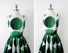 Vintage 60s 50s Green Sphere / Circle Full Skirt Sundress Dress S