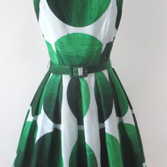 Vintage 60s 50s Green Sphere / Circle Full Skirt Sundress Dress S