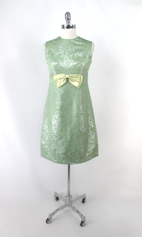 Vintage 60s MOD Green Silver Lamé Party Dress S