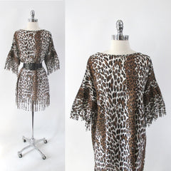 Vintage 60s MOD Leopard Tunic Lounge Dress Cover Up • One Size