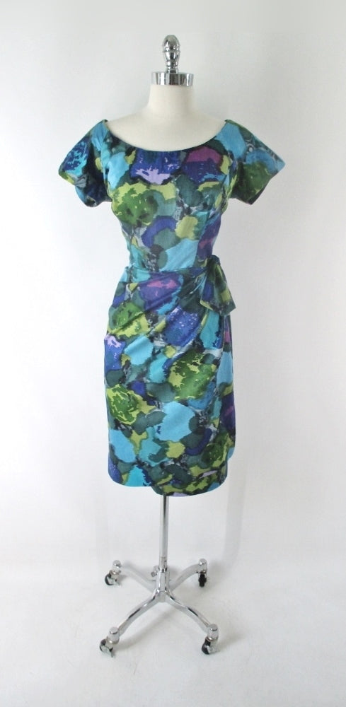 Vintage 60s Watercolor Hawaiian Sarong Dress L - Bombshell Bettys Vintage