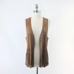 Retro Vintage Style Faux Suede Fringed Hippie Vest M