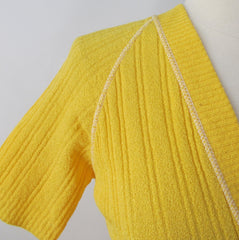 Vintage 70s Yellow Knit Sweater Top Skirt Matching Belt Set S