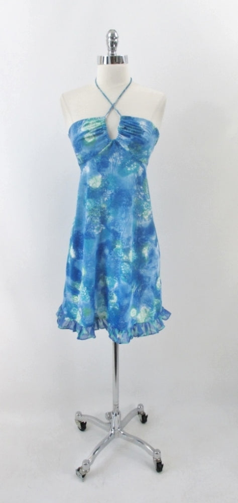 vintage 70s blue Hawaiian Liberty House Nalii midi halter tie summer sundress dress bombshell bettys vintage gallery