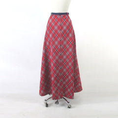 vintage 70s red plaid maxi skirt matching belt back