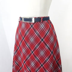 vintage 70s red plaid maxi skirt matching belt loops