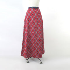 vintage 70s red plaid maxi skirt matching belt fromt