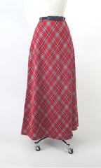 vintage 70s red plaid maxi skirt matching belt gallery