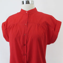 Vintage 70s 80s Half Button Red Top Blouse M