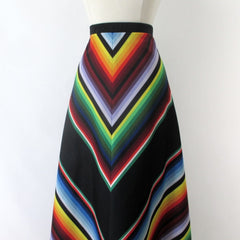 Vintage 70s Rainbow Chevron Striped Maxi Skirt 2X