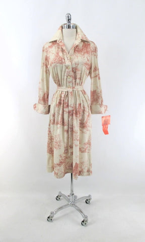 Vintage 70s Landscape Novelty Print Shirt Dress • New Vintage • L