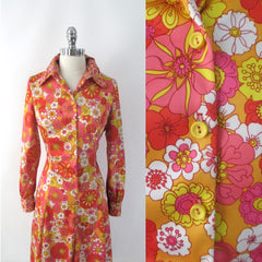 Vintage 70's Emilio Borghese Floral Day Midi Dress L