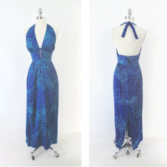 Vintage 70s Corset Lace Hawaiian Halter Dress S