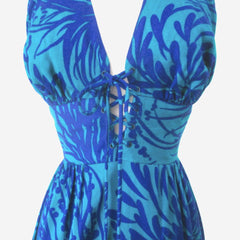 Vintage 70s Corset Lace Hawaiian Halter Dress S