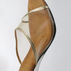 Vintage 70s Clear Lucite Gold Trim Heels Shoes 7