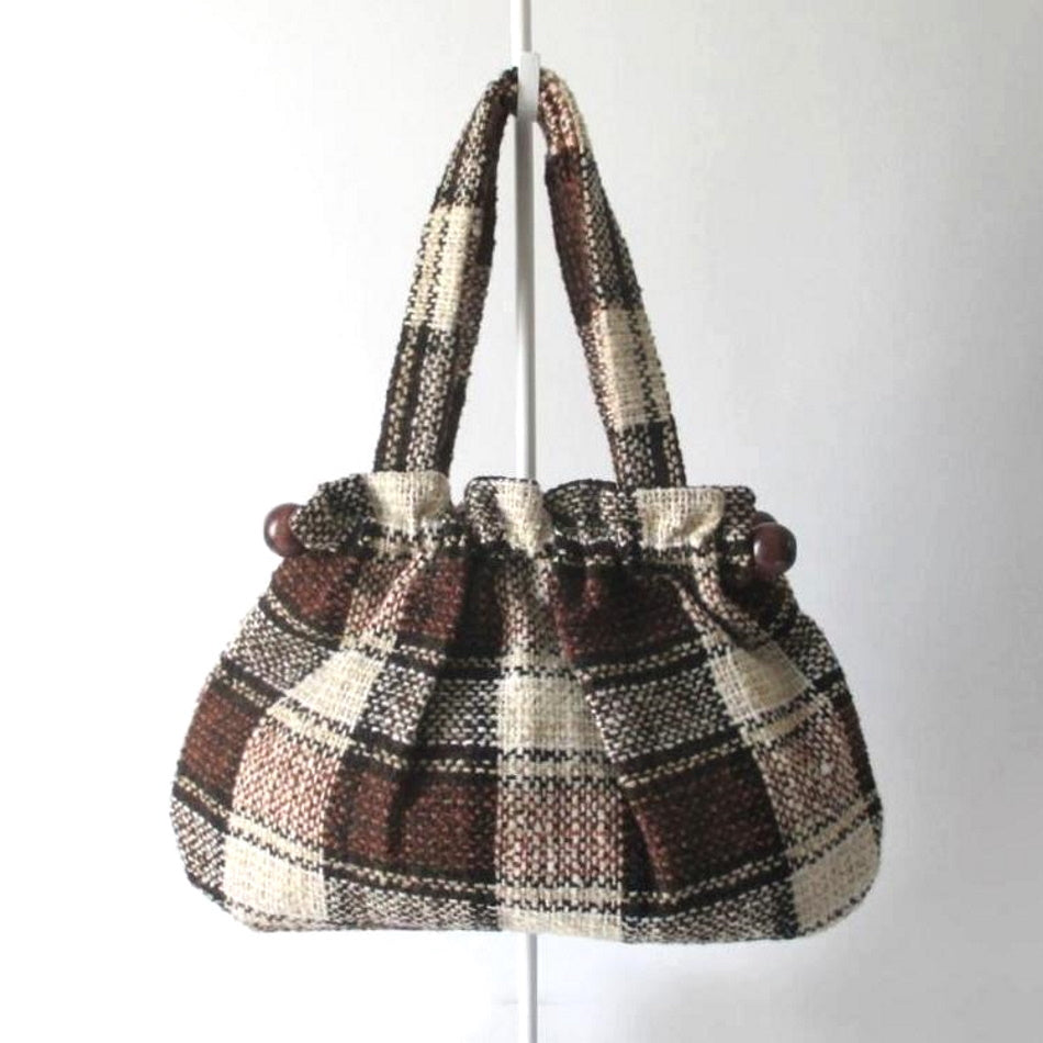 Vintage 70's Brown Buffalo Plaid Tweed Bag / Satchel - Handmade