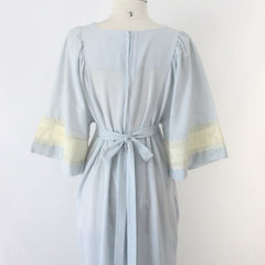 Vintage 70's Chambray & Lace Angel Sleeve Hippie Maxi Dress L