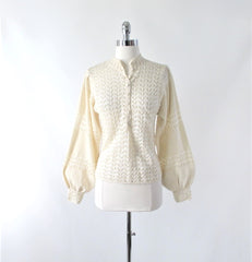 Vintage 70s Cream Chevron Knit Sweater Top S