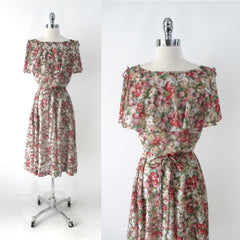 Vintage 70s Ruffle Top Garden Party Day Dress S
