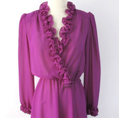 Vintage 70s Ursula of Switzerland Purple Ruffled Dress New / Old Stock M