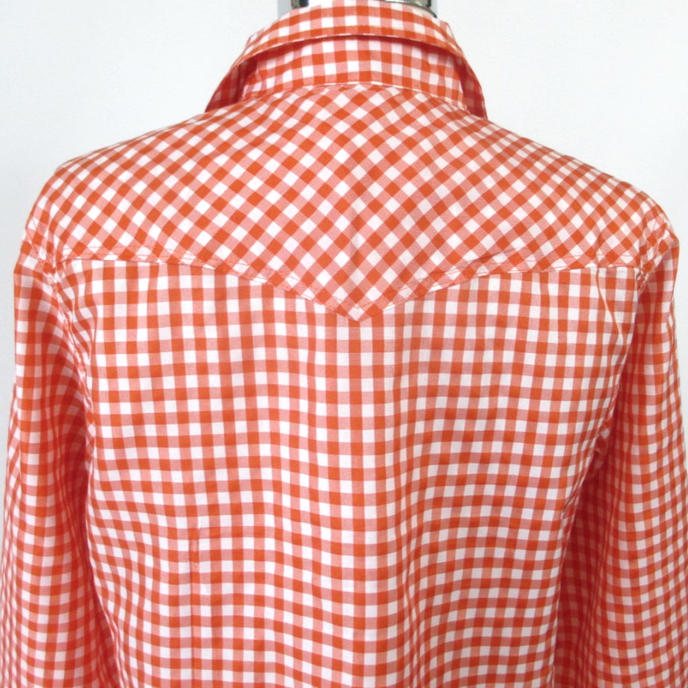 Vintage 70s Women's Red White Gingham Plaid Western Shirt S