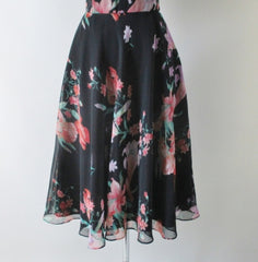 Vintage 70s Black Sheer Floral Ruffled Party Dress M - Bombshell Bettys Vintage